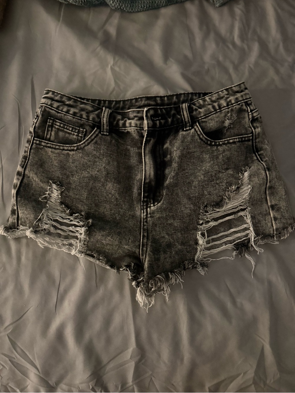 SHEIN Black Washed Distressed Denim Cutoff Shorts